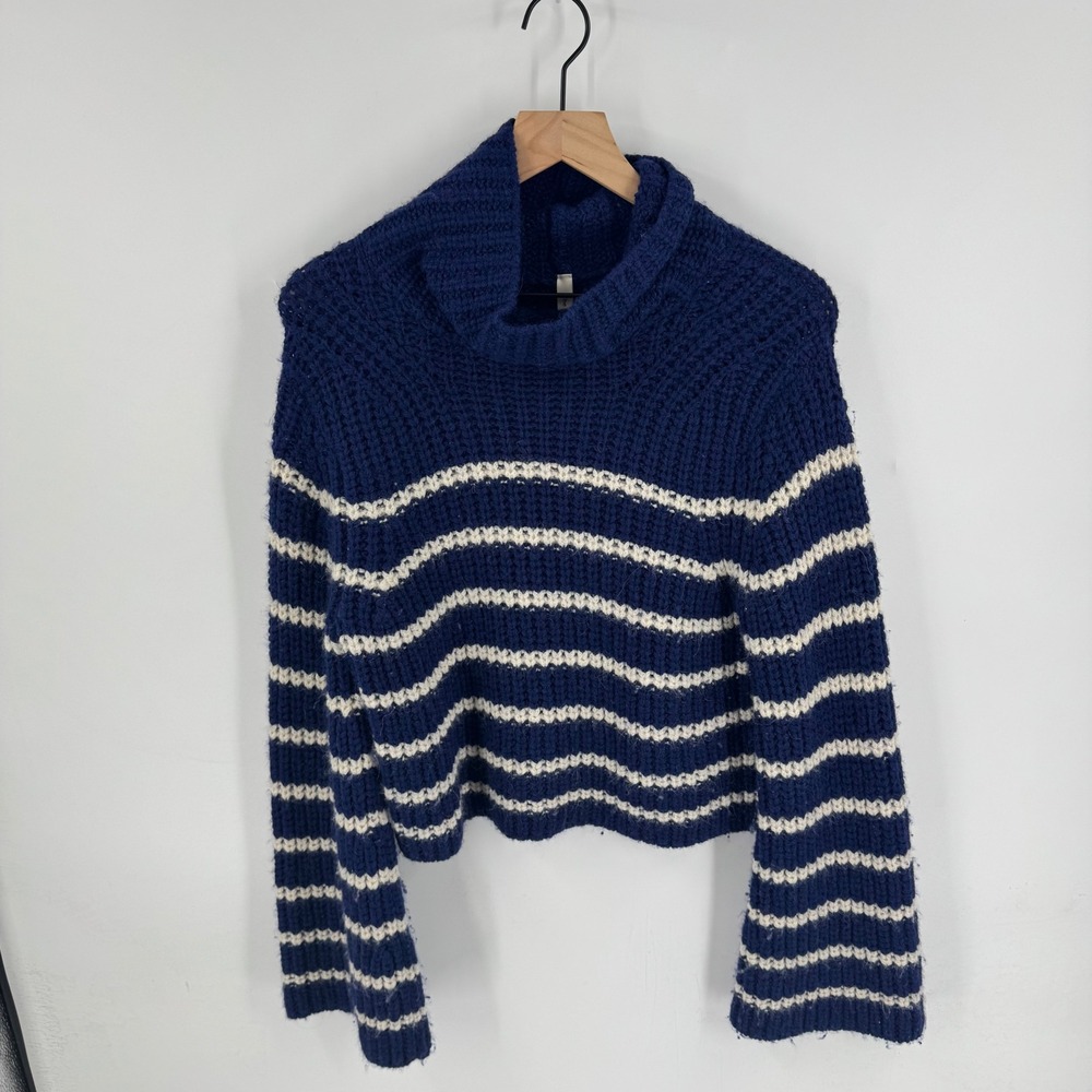 The Group by Babaton Navy Blue Striped Chunky Turtleneck Oversized‎ Size XXS